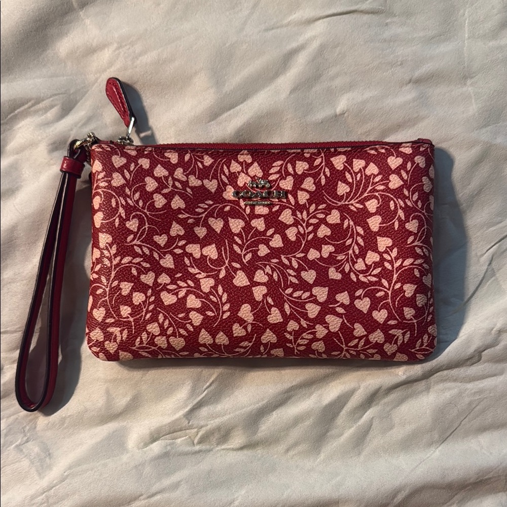 Coach Burgundy and Pink Floral Wristlet